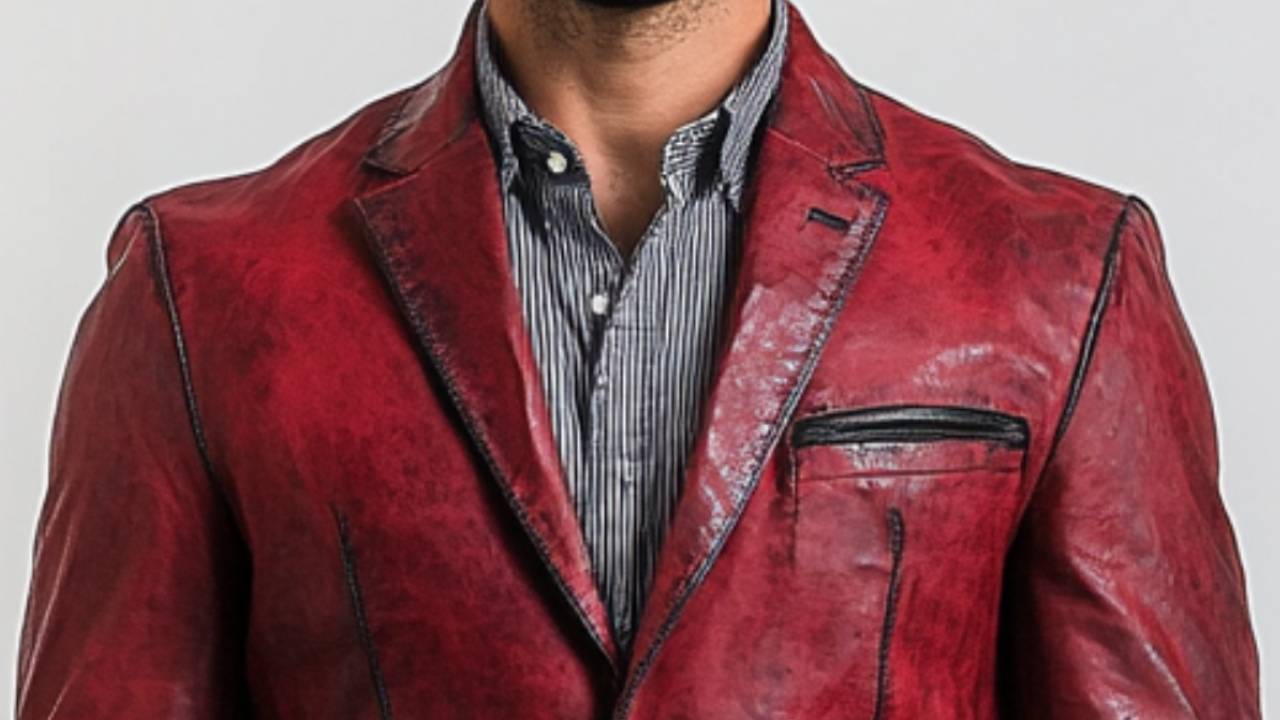 Red Distressed Leather Blazer