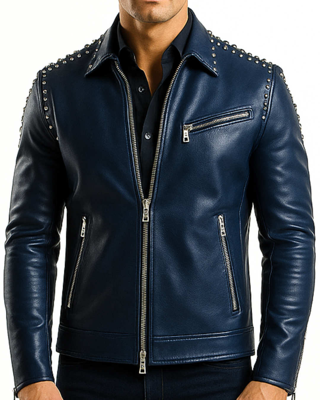 Rowan Blue Leather Jacket - Men Leather Jacket