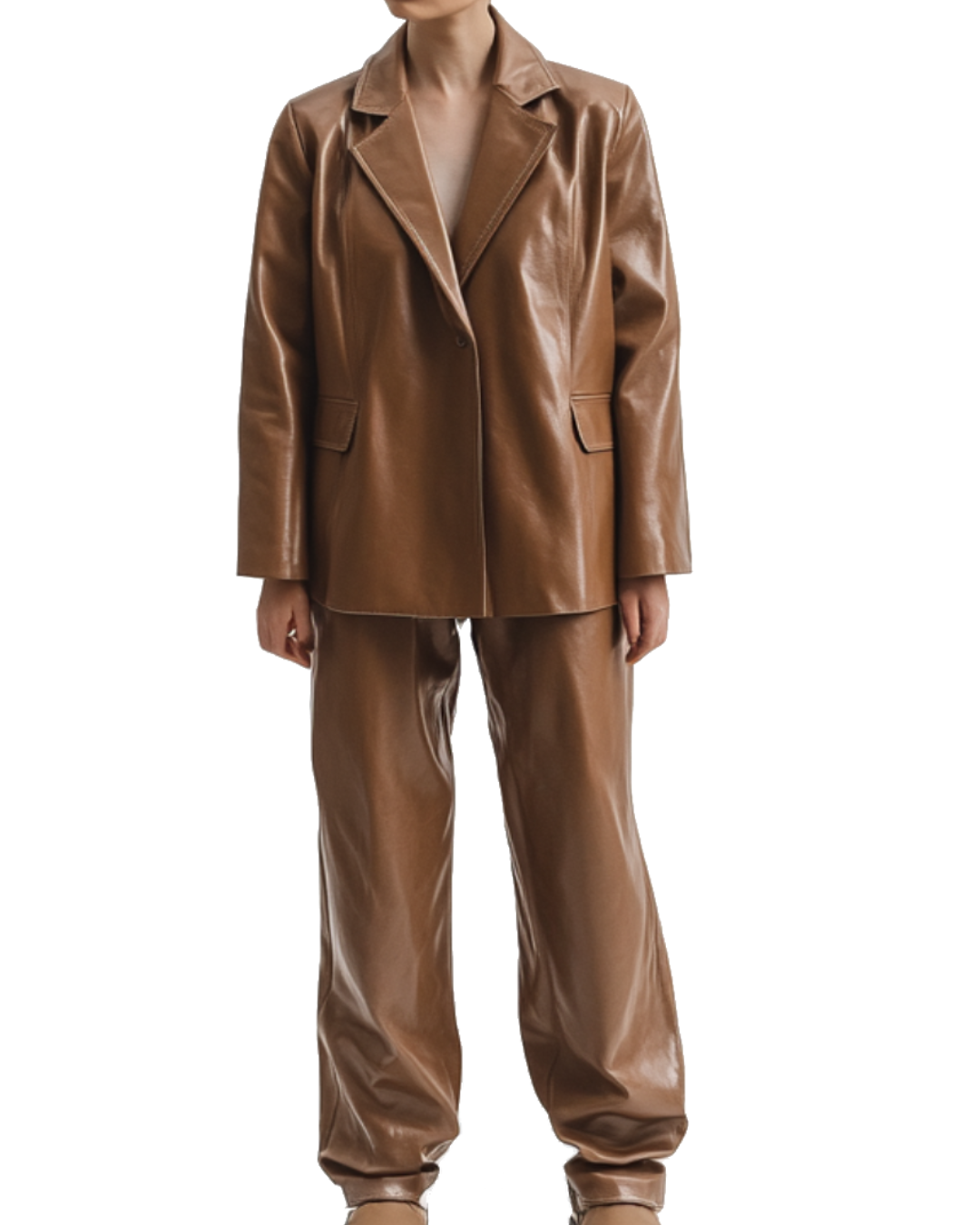 Sarah Brown Leather Jacket and Pant
