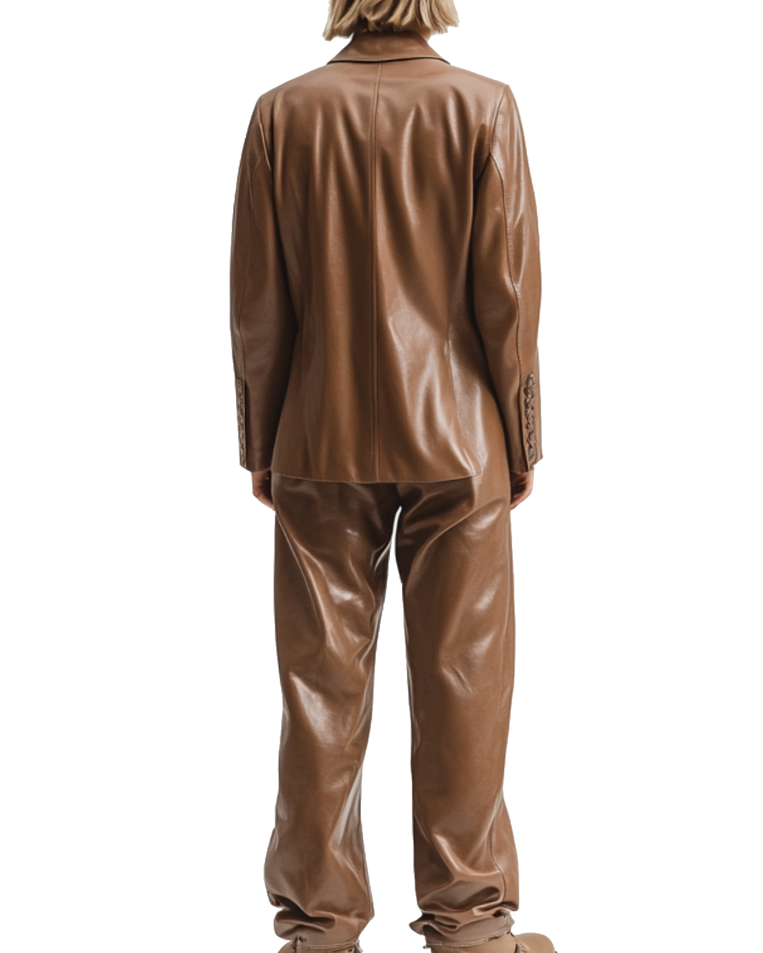 Sarah Brown Leather Jacket and Pant
