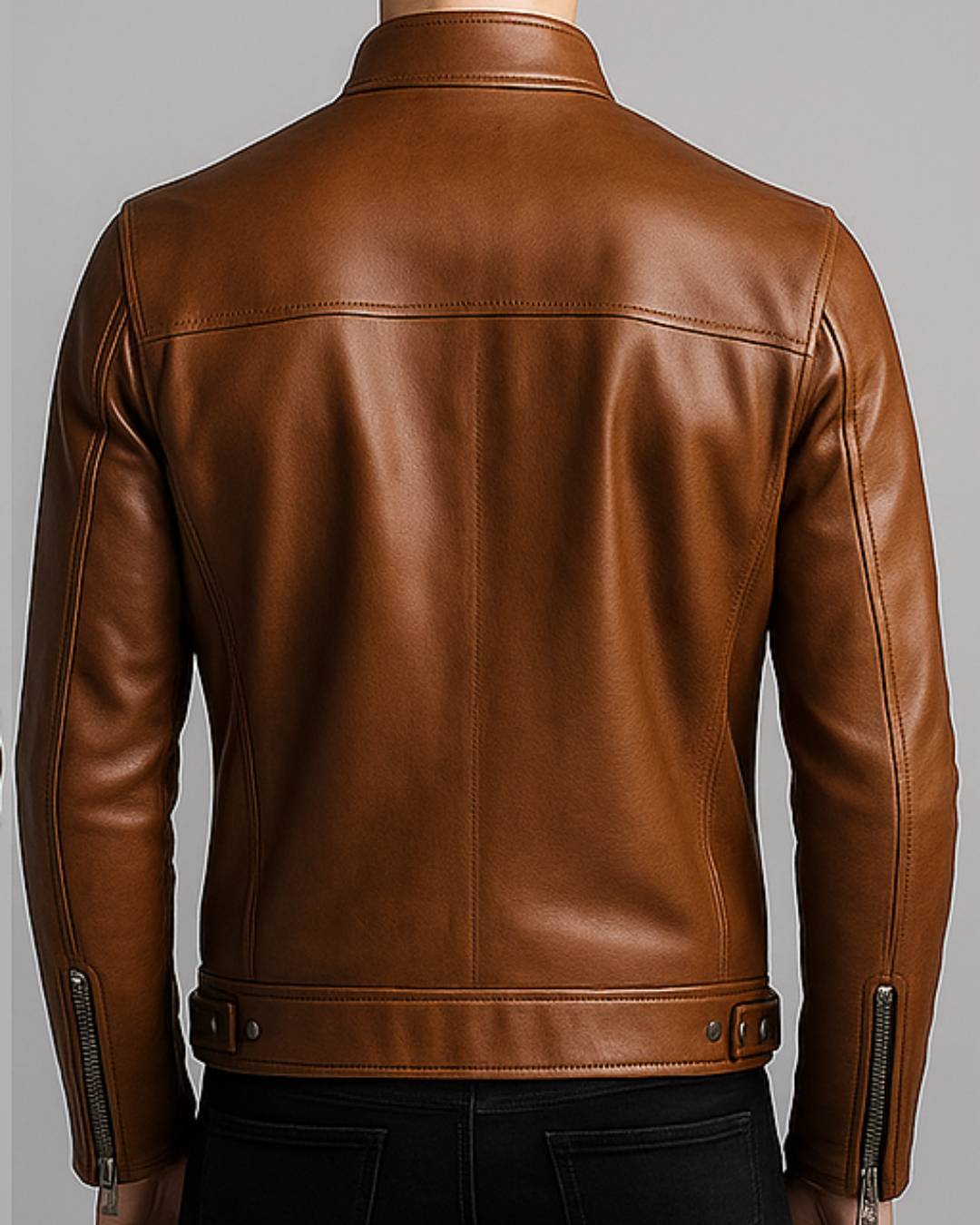 Tan Brown Men Leather Jacket