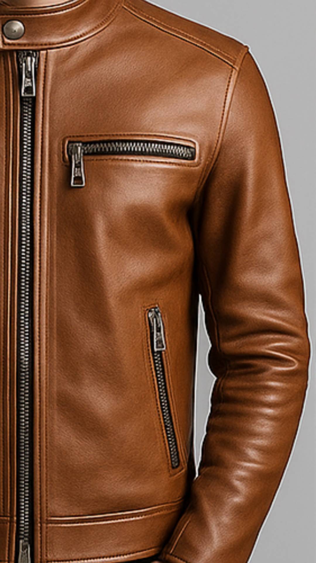 Tan Brown Men Leather Jacket