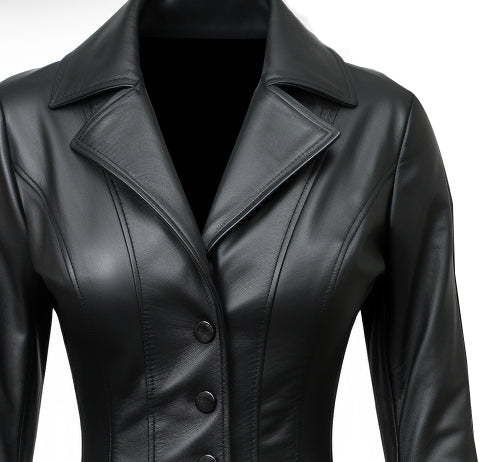 Women Black Leather Blazer