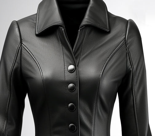 women designer black leather blazer