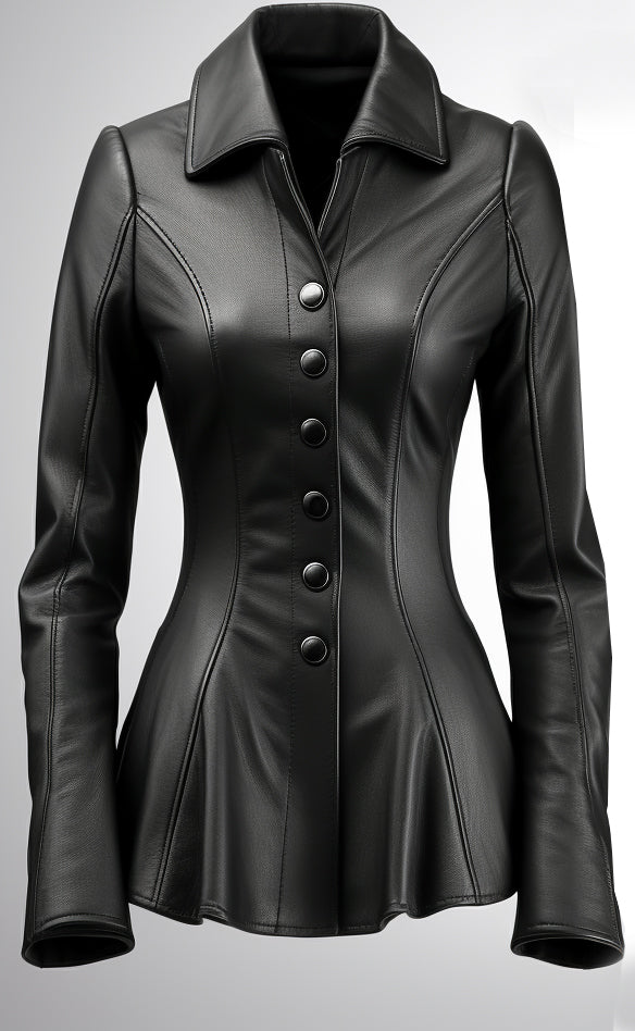 women designer black leather blazer