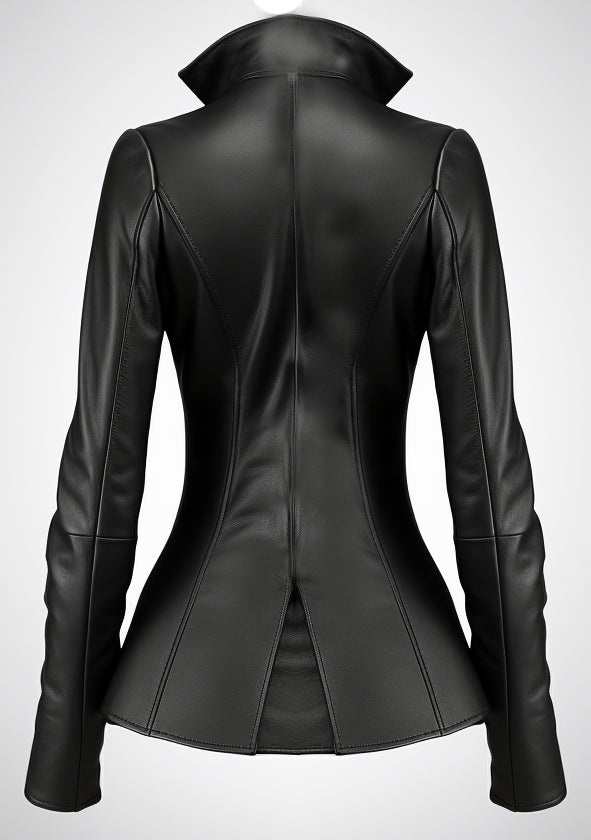 women designer black leather blazer