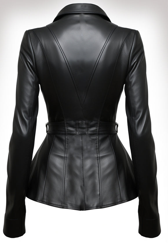 Women Black Leather Blazer