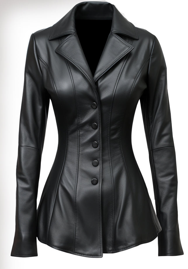 Women Black Leather Blazer