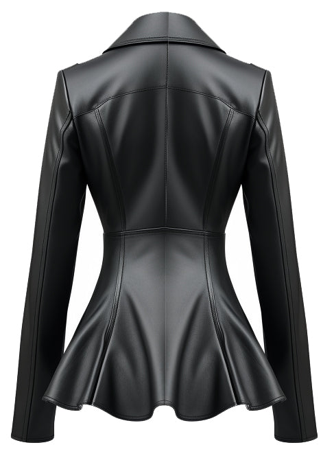 Women black leather coat