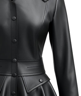 Women black leather coat