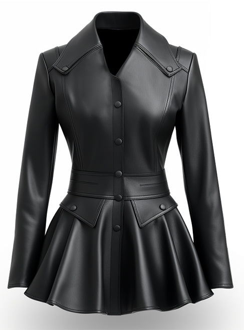 Women black leather coat