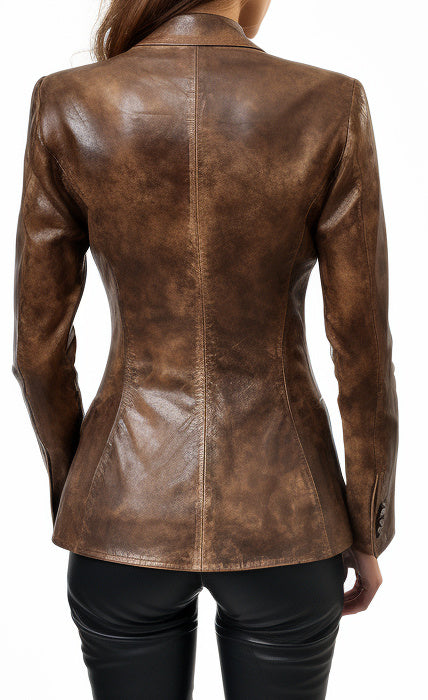 Women Brown Distressed Leather Jacket