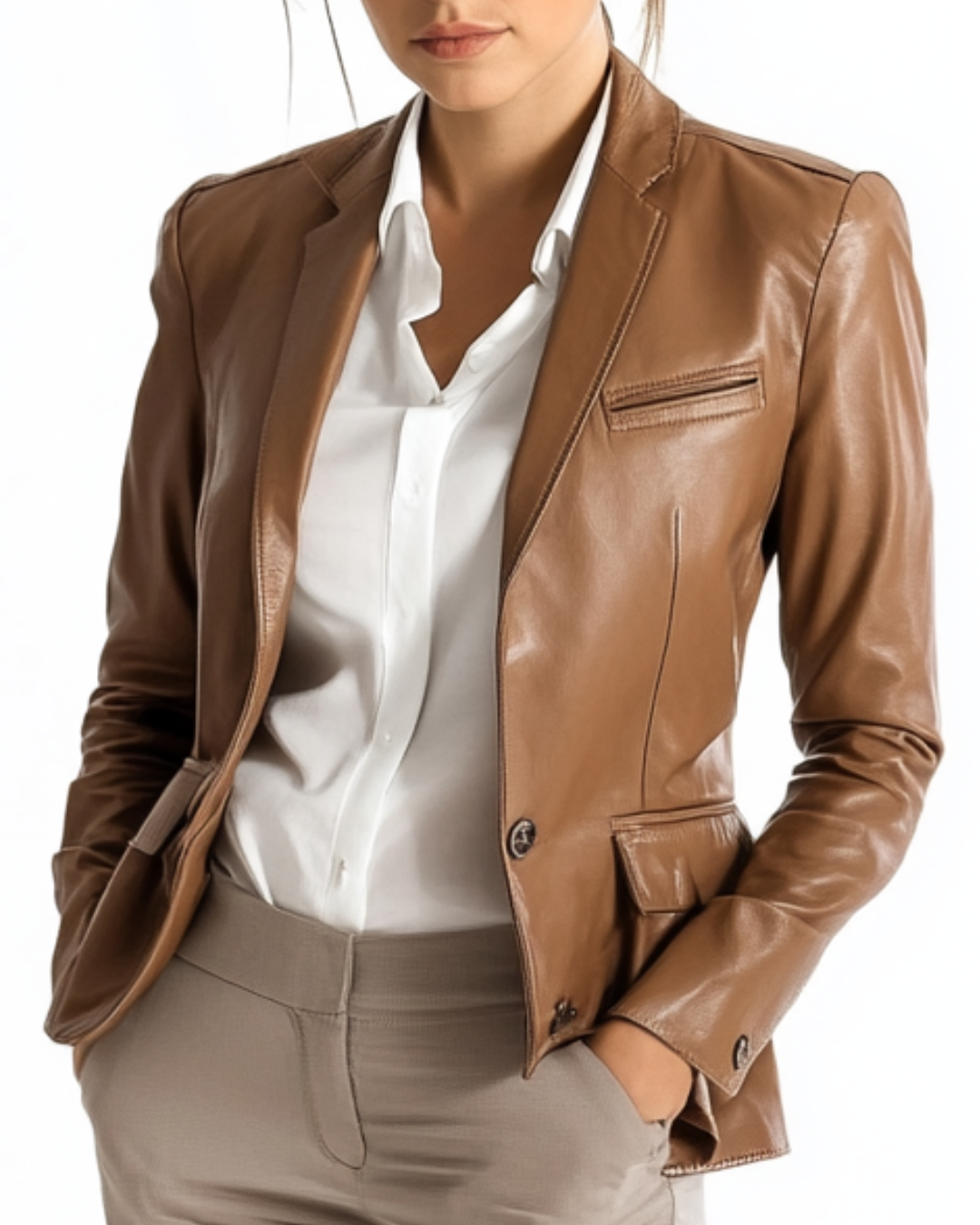 Women Brown Leather Blazer