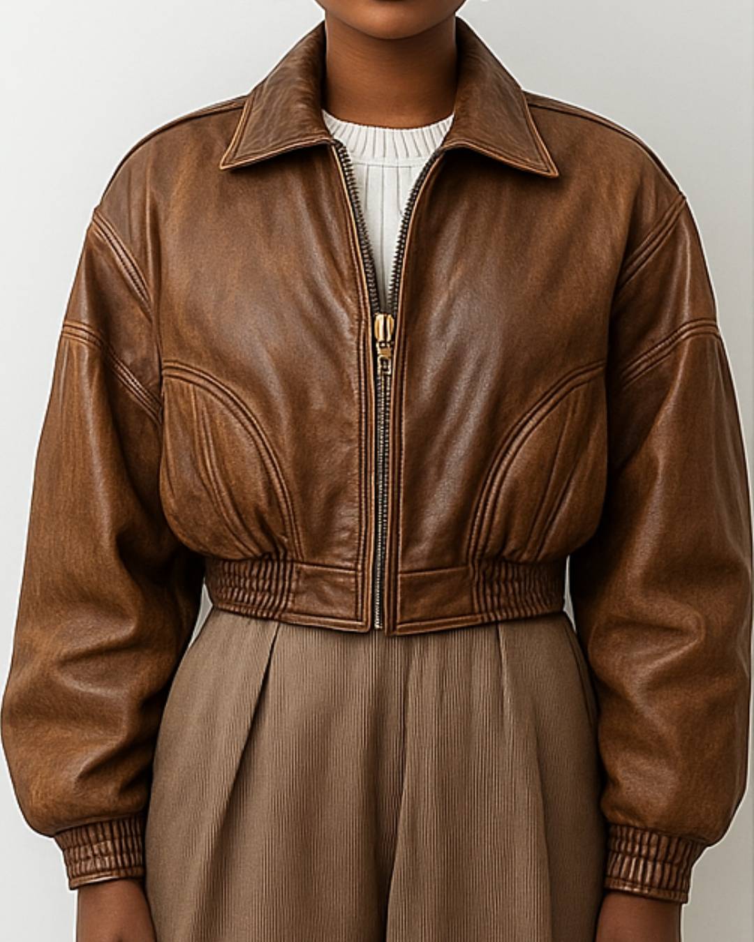 Women Brown Vintage Bomber Leather Jacket