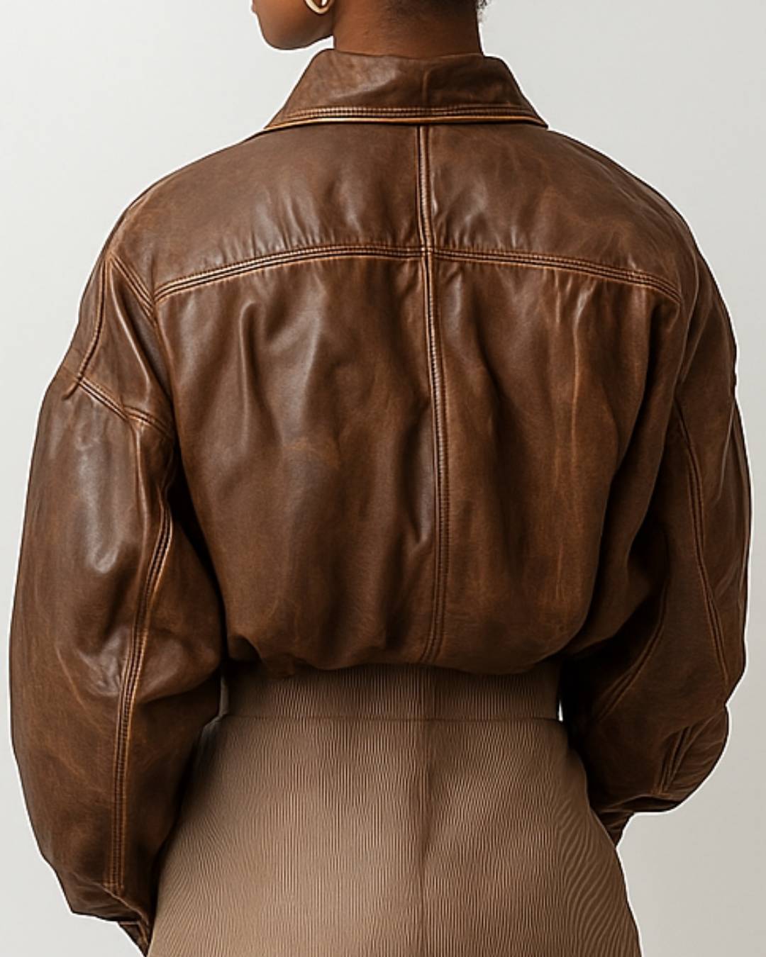 Women Brown Vintage Bomber Leather Jacket