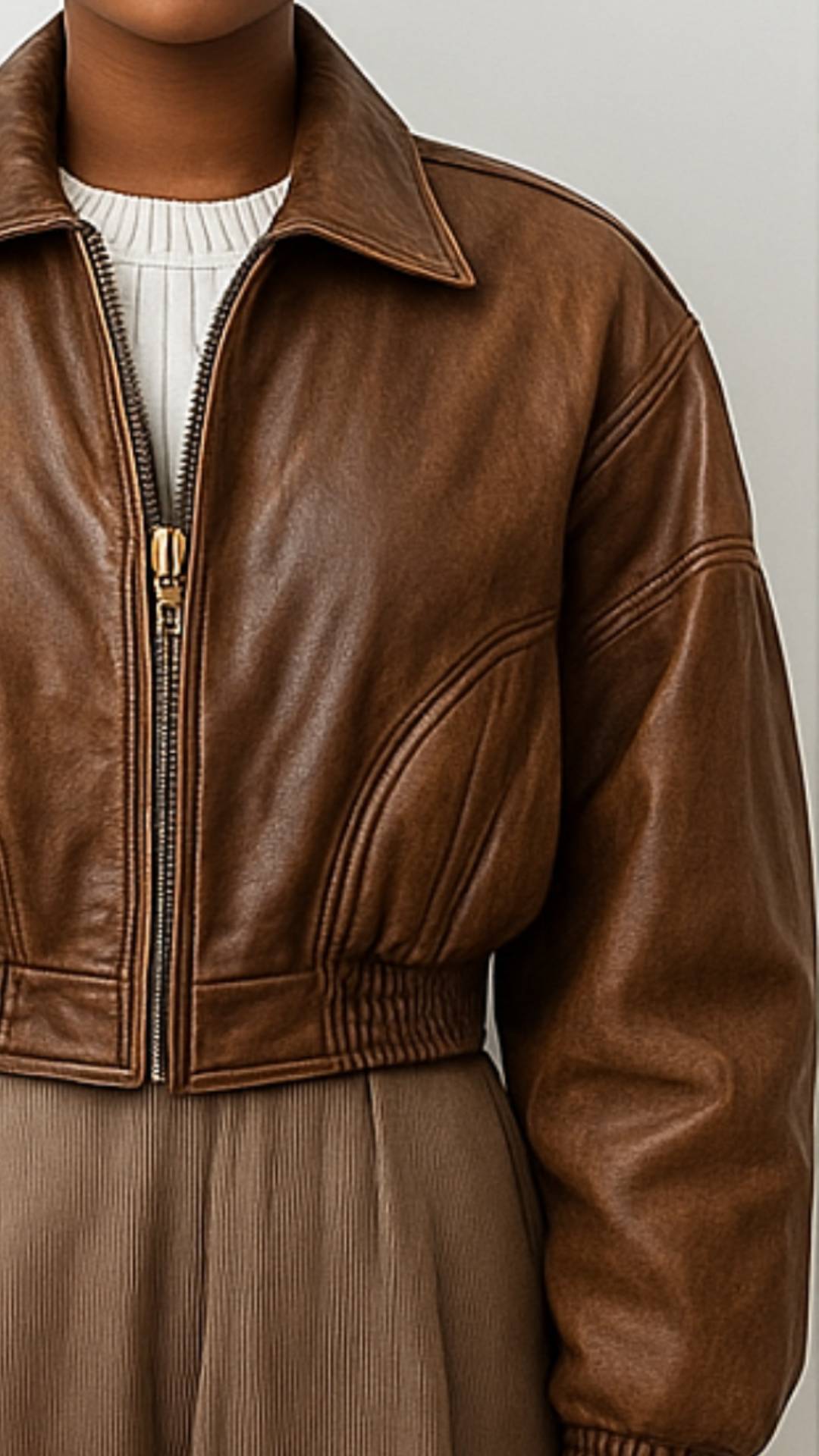 Women Brown Vintage Bomber Leather Jacket