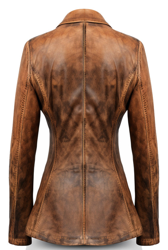 Women Desginer Brown-Waxed Leather Blazer