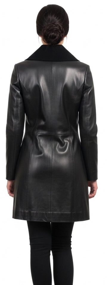 Women Designer Black Leather Coat