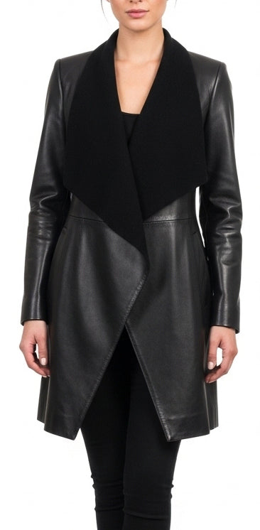 Women Designer Black Leather Coat
