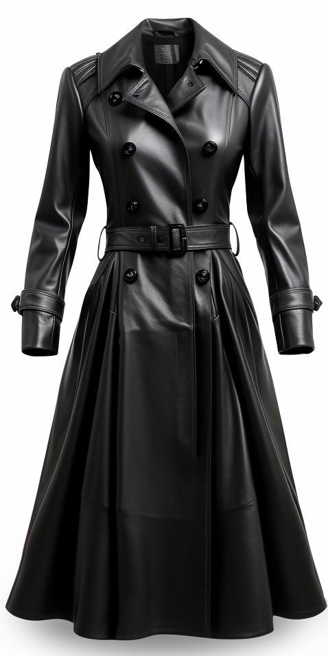 Women Designer Black Long Leather Coat