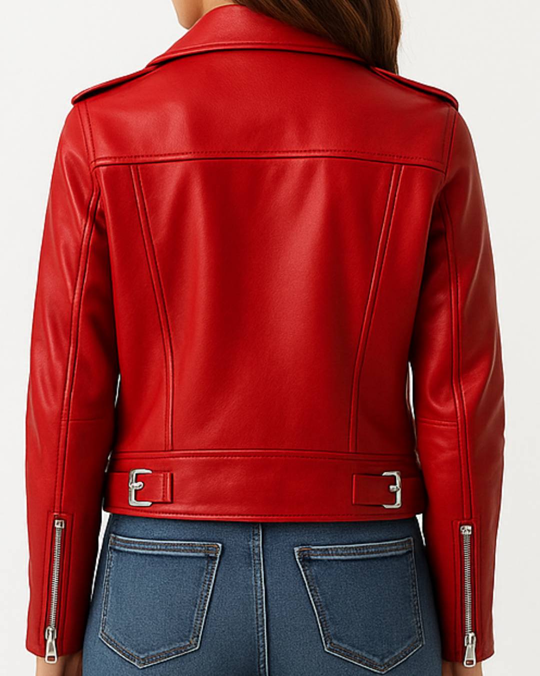 Women Red Biker Leather Jacket