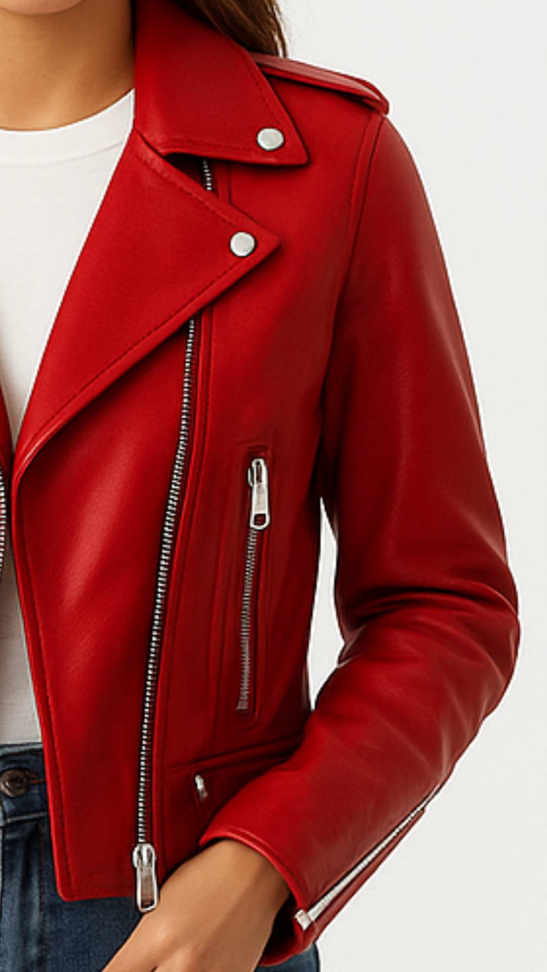 Women Red Biker Leather Jacket
