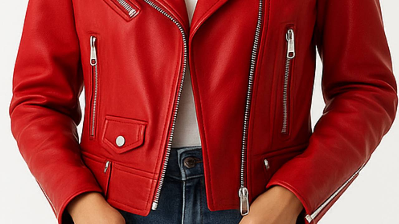 Women Red Biker Leather Jacket