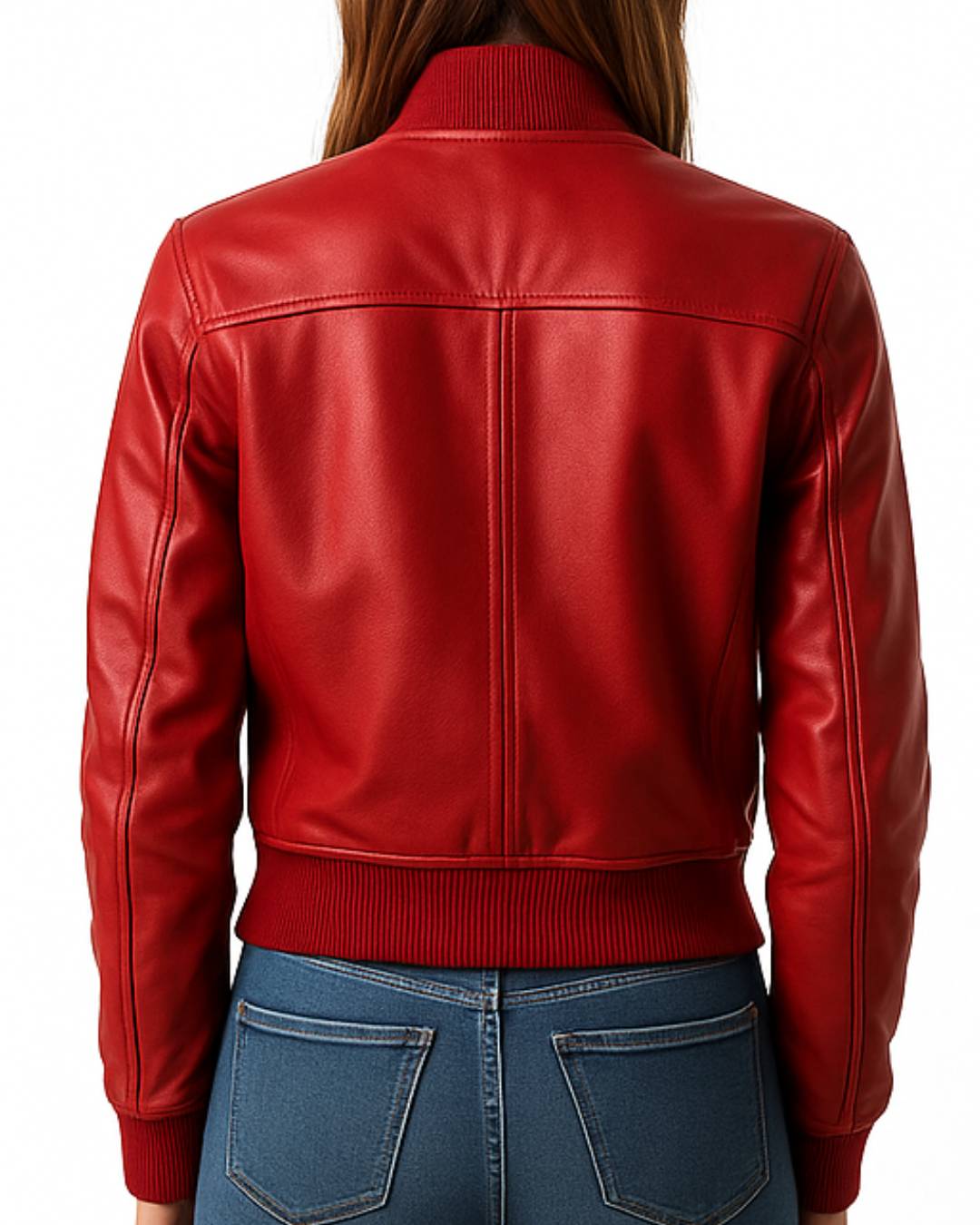 Women Stylish Red Leather Bomber Jacket
