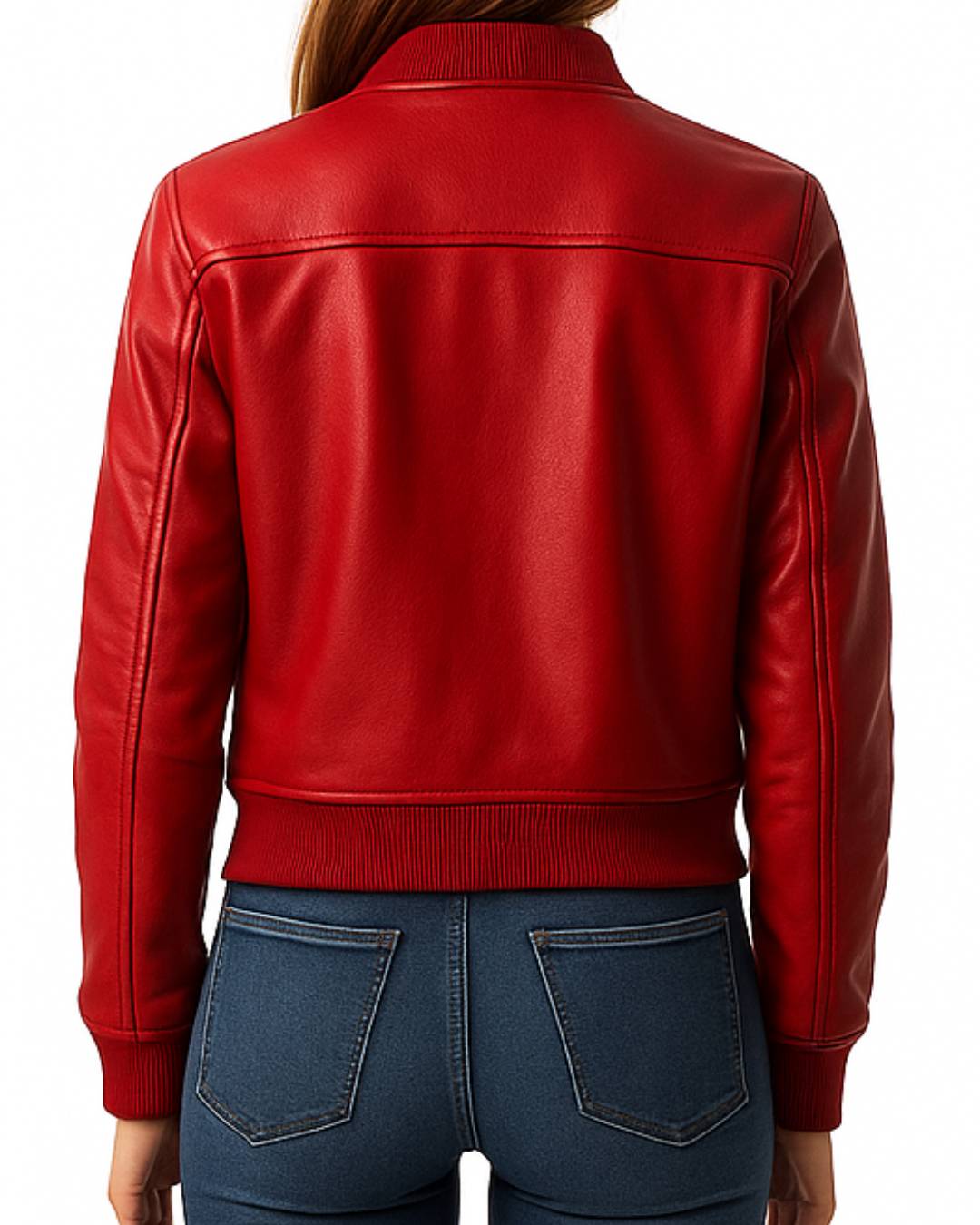 Women Red Bomber Leather Jacket