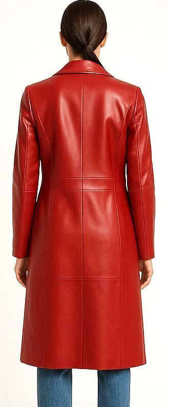 Women Red Classic Leather Coat