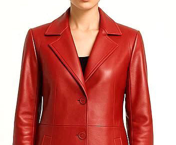 Women Red Classic Leather Coat