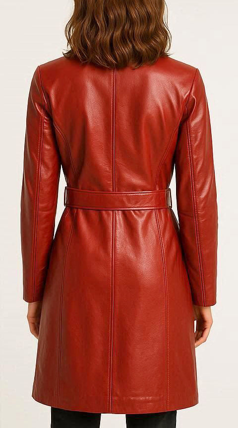 Women Red Leather Coat