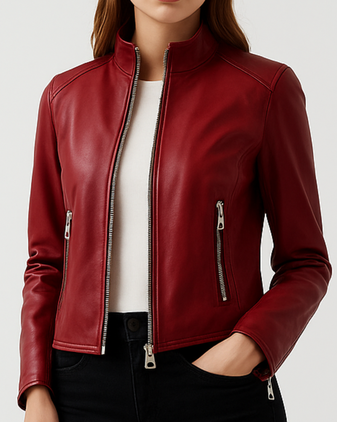 Women Red Leather Jacket