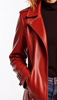 Women Red Stylish Leather Coat