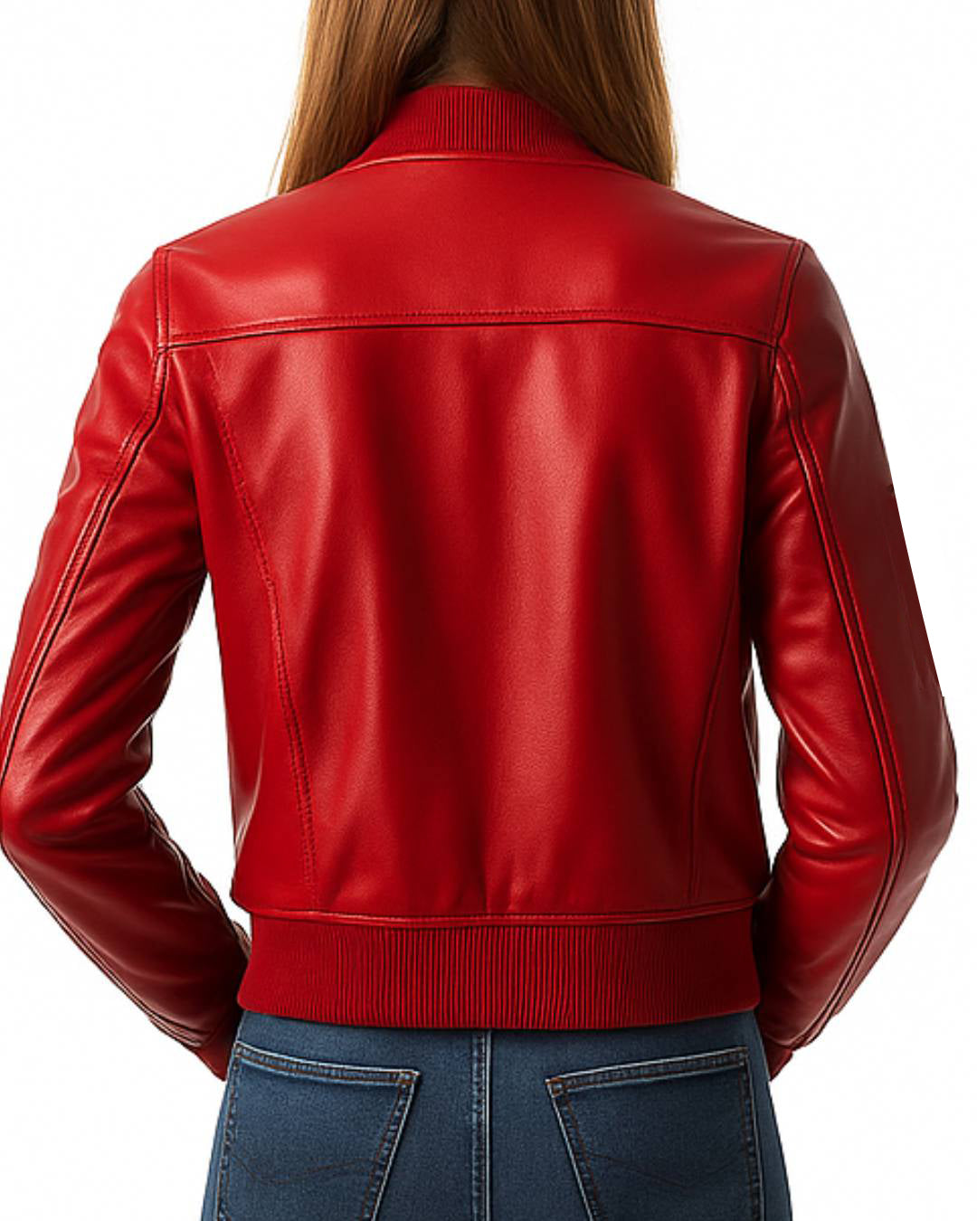 Women’s Red Leather Bomber Jacket