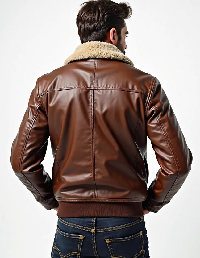 Men Brown Aviator Flight Bomber Leather Jacket