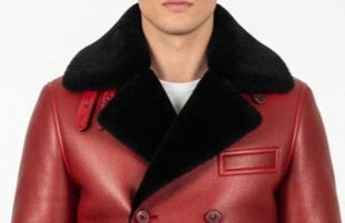 Men Red Leather Premium Coat with Faux Fur Lining