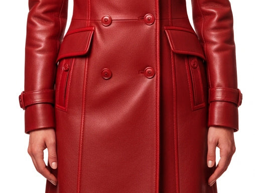 Women’s Red Premium Leather Black Fur Coat